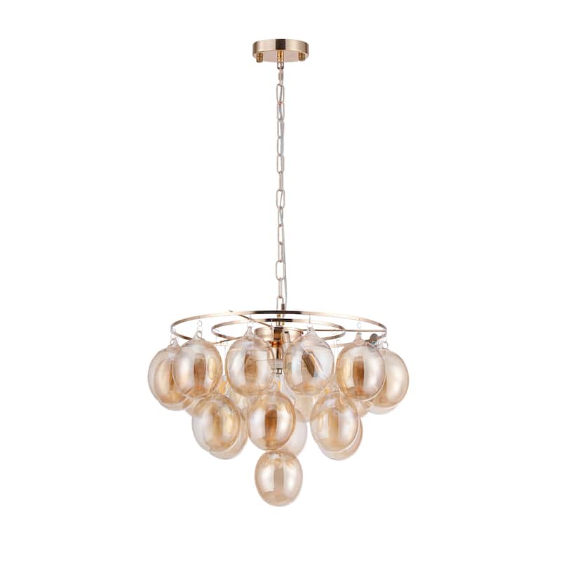 4-Light Gold Bulb Cluster Chandelier with Globe Glass Shade