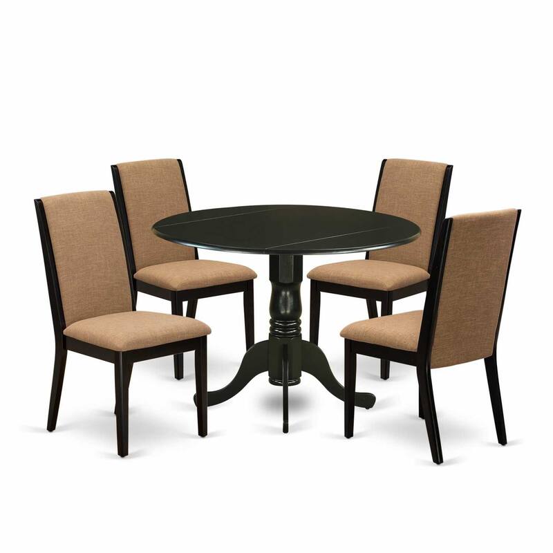 HomeStock 5-Piece Round Black Finish Solid Wood Top Dining Table with 4 Parson Chair with Lattice Back