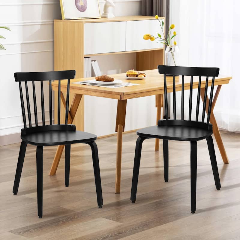 Solid Wood Spindle Back Windsor Dining Chairs, Set of 2 - 17.44" (W) x 19.7" (D) x 33.1" (H)
