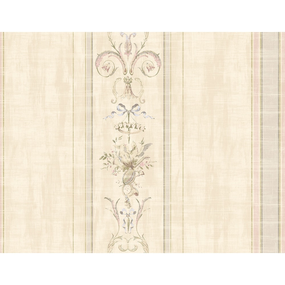 Seabrook Designs Birds & Bows Stripe Unpasted Wallpaper