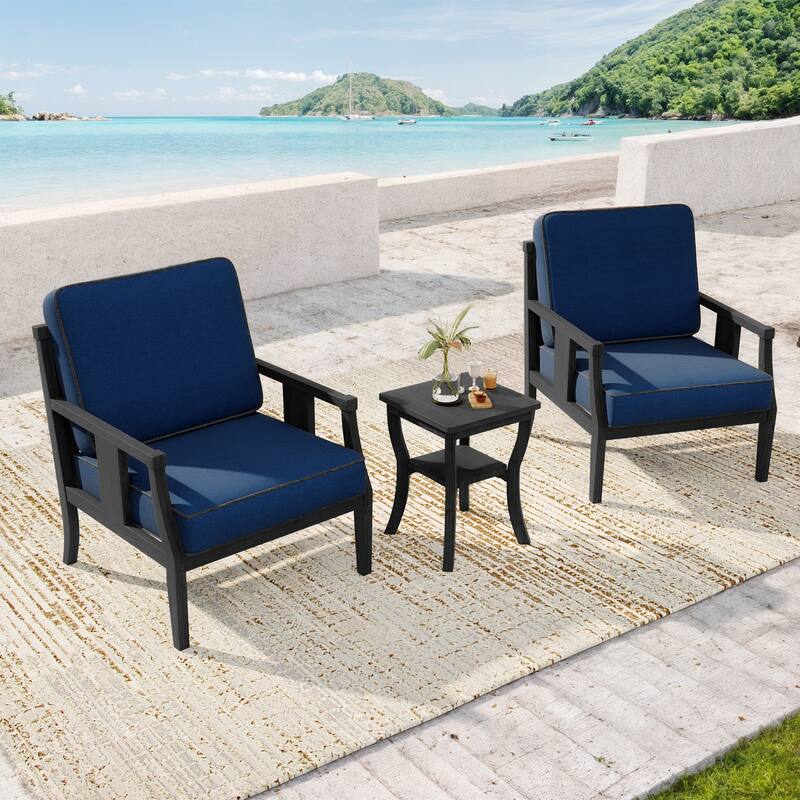Wood Patio Bistro Set with Water-Resistant Cushions(Set of 3)