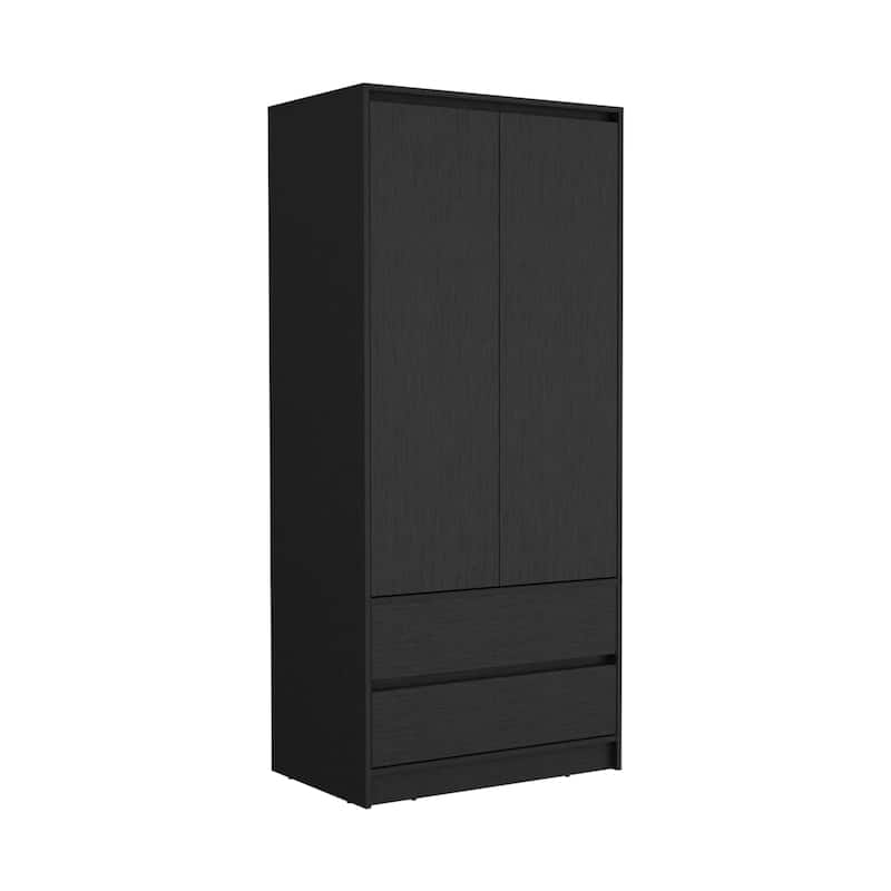 20.47" Modern Double-door Armoire with Two Drawers and Hanging Rod for Bedroom