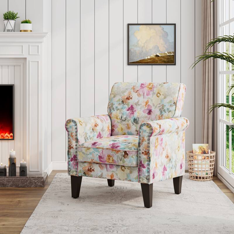 Herve Traditional Rolled Arm Accent Chair with Pewter Nailheads