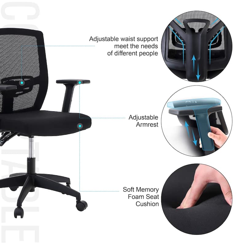 ALPHA HOME High Back Mesh Office Chair Adjustable Headrest, Armrest