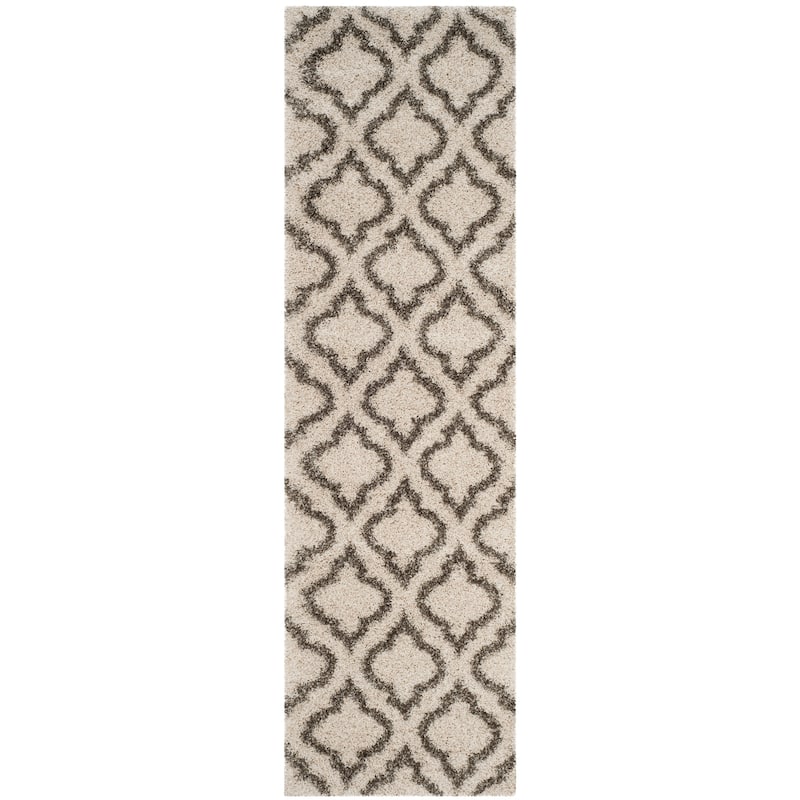 SAFAVIEH Hudson Shag Sheilah Moroccan 2-inch Thick Rug - 2'3" x 12' Runner - Ivory/Grey