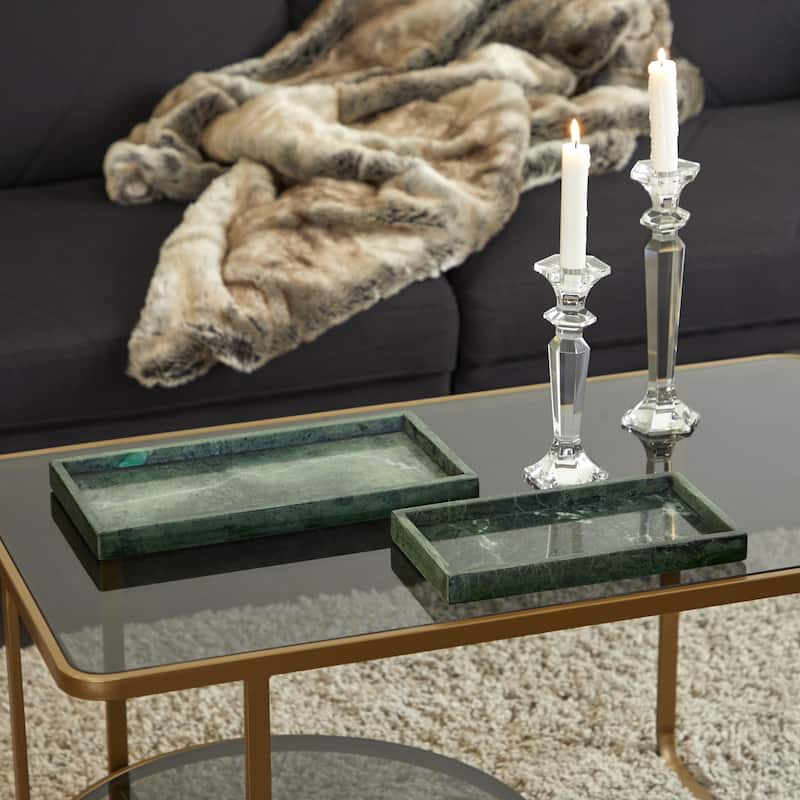 Marble Slim Living Room Decor Tray with Raised Border - Set of 2 White, Black, Green - CosmoLiving by Cosmopolitan