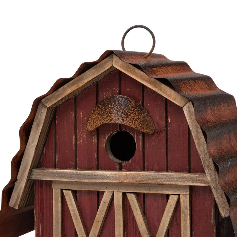 Glitzhome 10.25"H Wood Red Barn Garden Birdhouse