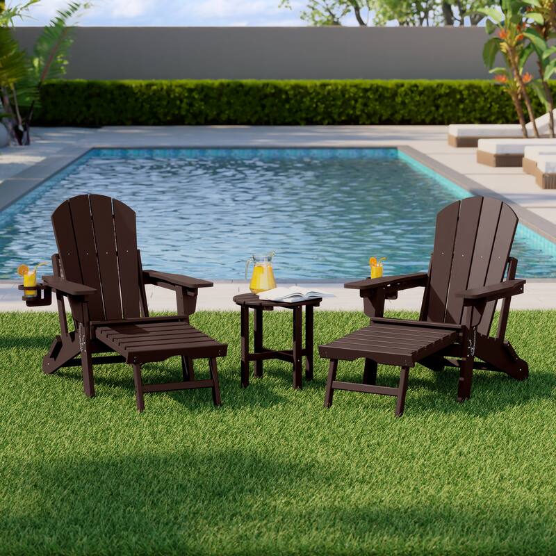 Laguna Outdoor 3-Piece Folding Adjustable Adirondack Chair with Hideaway Ottoman & Round Side Table
