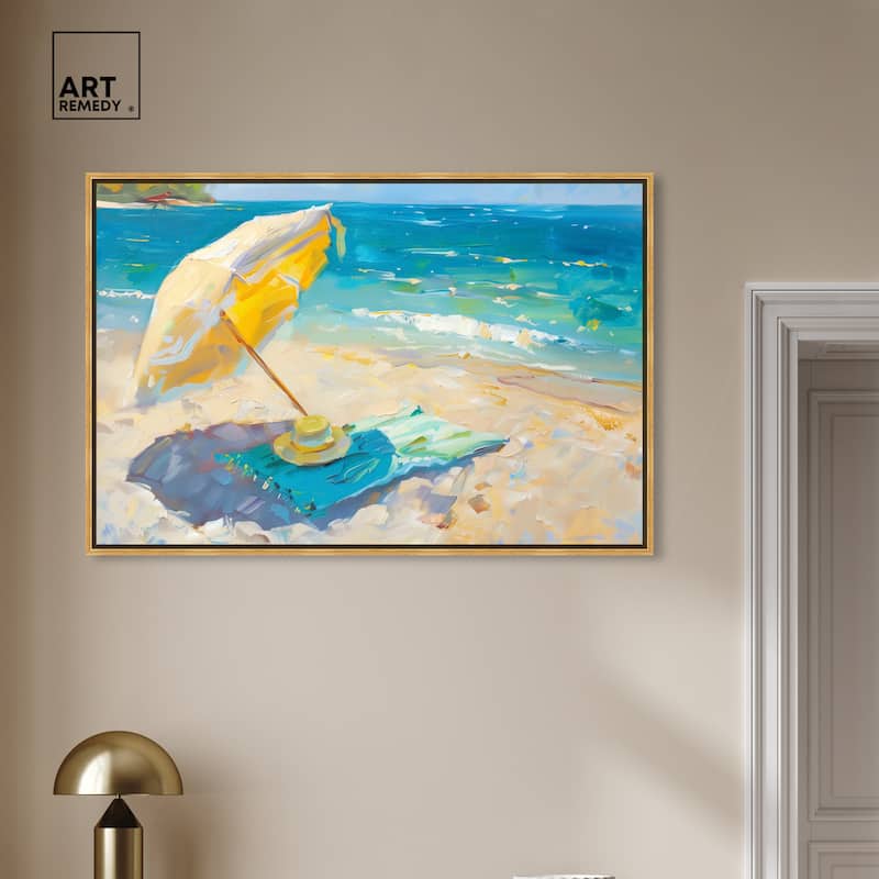 Art Remedy Morning Beach View Framed Colorful Coastal 1 Piece Canvas Wall Art