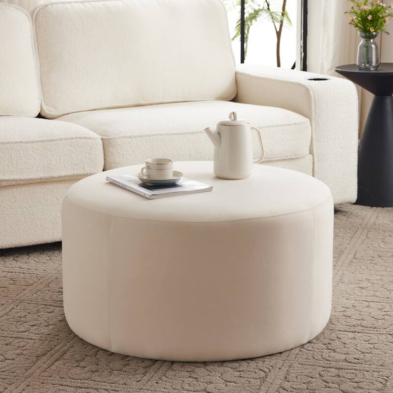 Olias Velvet Upholstered Round Ottoman by Christopher Knight Home