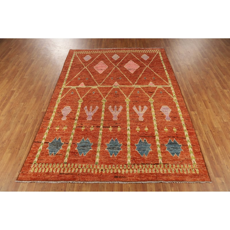 Moroccan Oriental Area Rug Handmade Geometric Wool Carpet - 6'9" x 9'9"