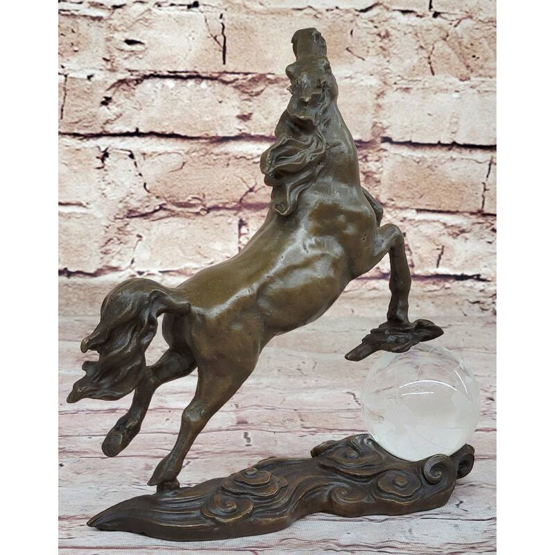 Bronze Horse Figurine Sculpture W/ Crystal Ball - Signed Original Equestrian Art By Milo