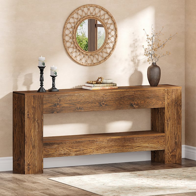 2-tier Farmhouse Solid Wood Console Sofa Table for Entryway Living Room
