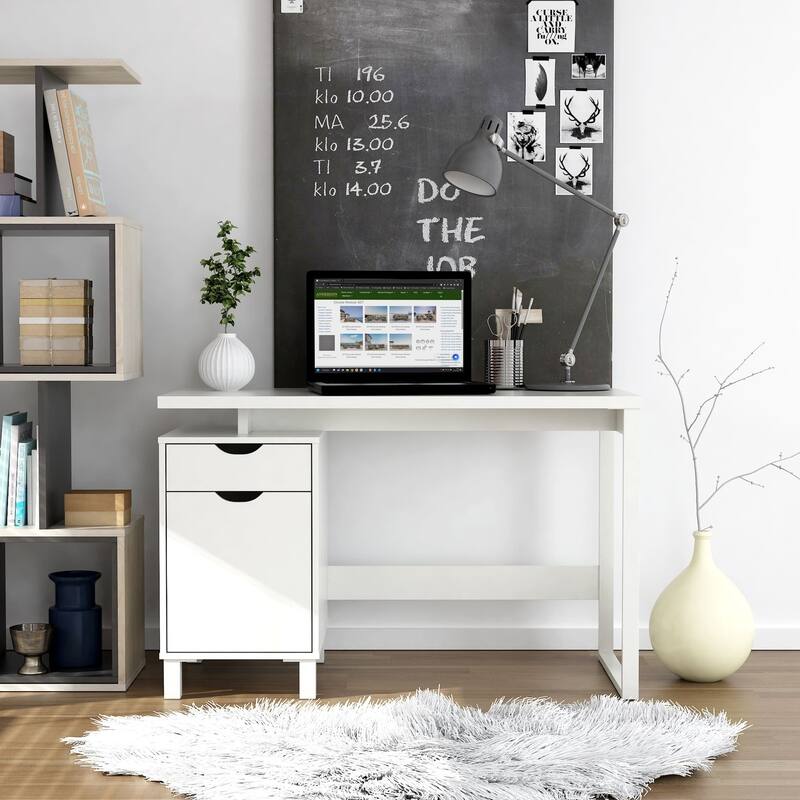 Writing Desk 47 Inch - Modern Computer Study Table for Home Office - White Finish
