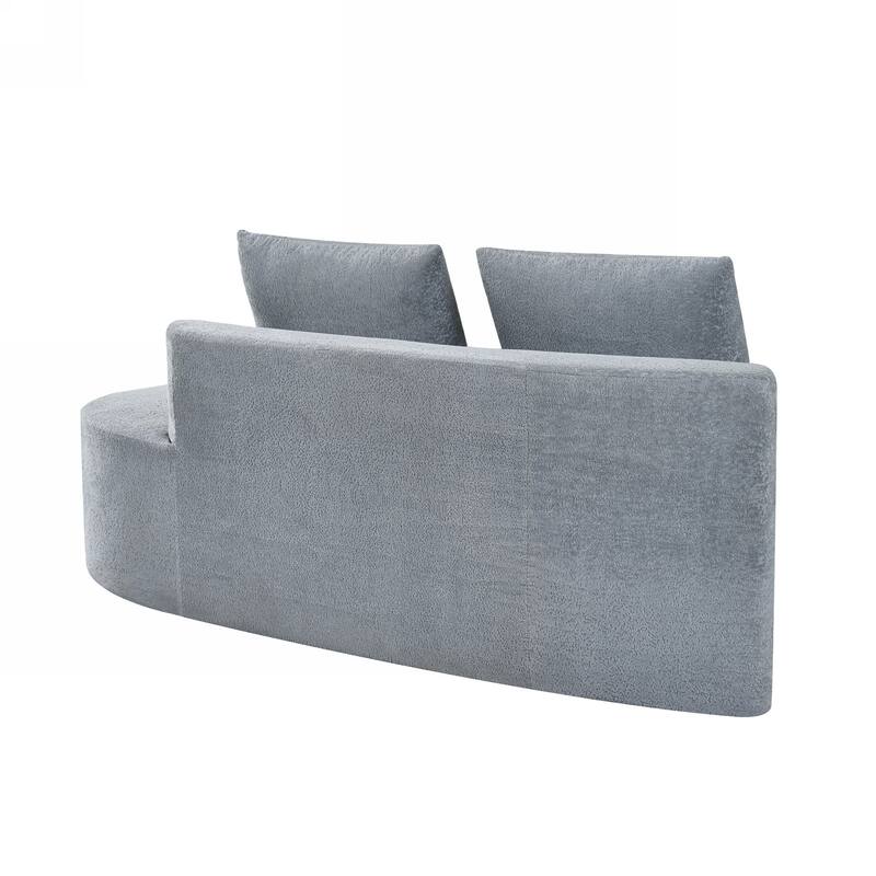 Curved Chaise Lounge with L-shape Back Arm, Pearl Upholstery Sectional Sofa Set with 4 Pillows for Living Room Sleeper Couch