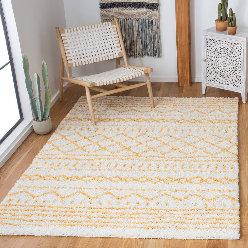 SAFAVIEH Arizona Shag Lotta Moroccan 1.2-inch Thick Rug - 8' x 10' - Ivory/Yellow