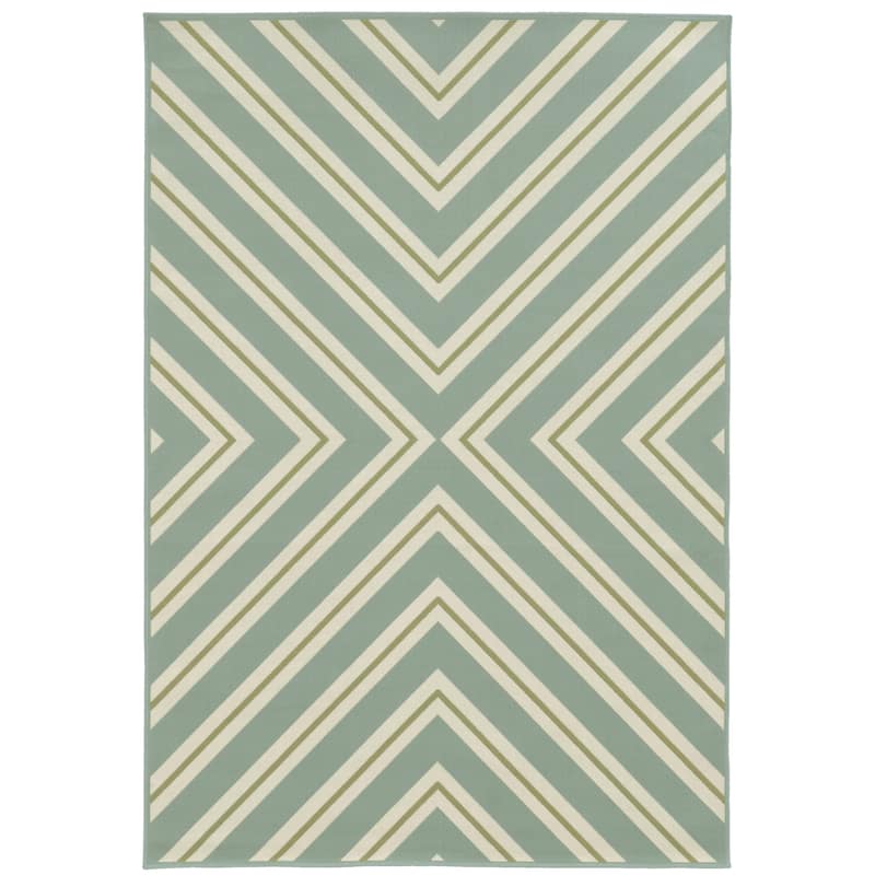 Pau Blue Green Geometric Outdoor Casual Area Rug