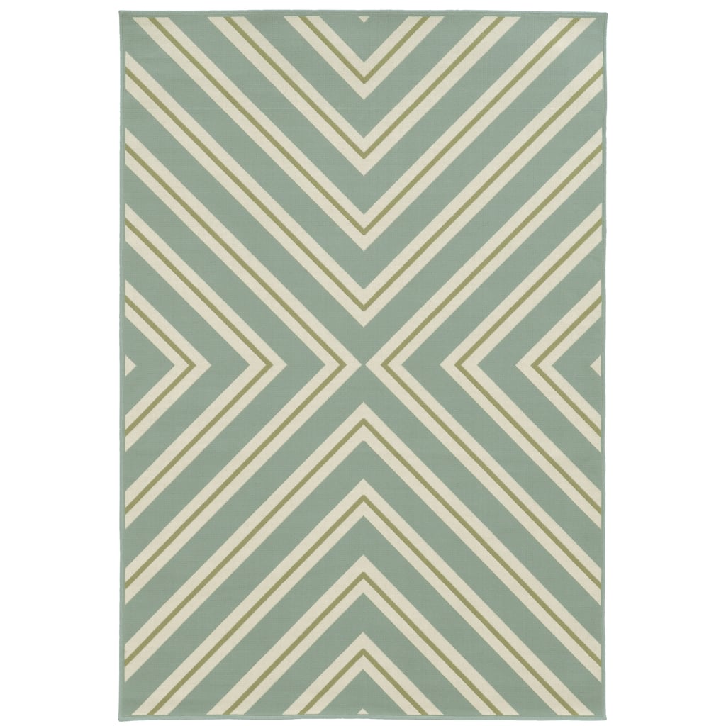 Pau Blue Green Geometric Outdoor Casual Area Rug