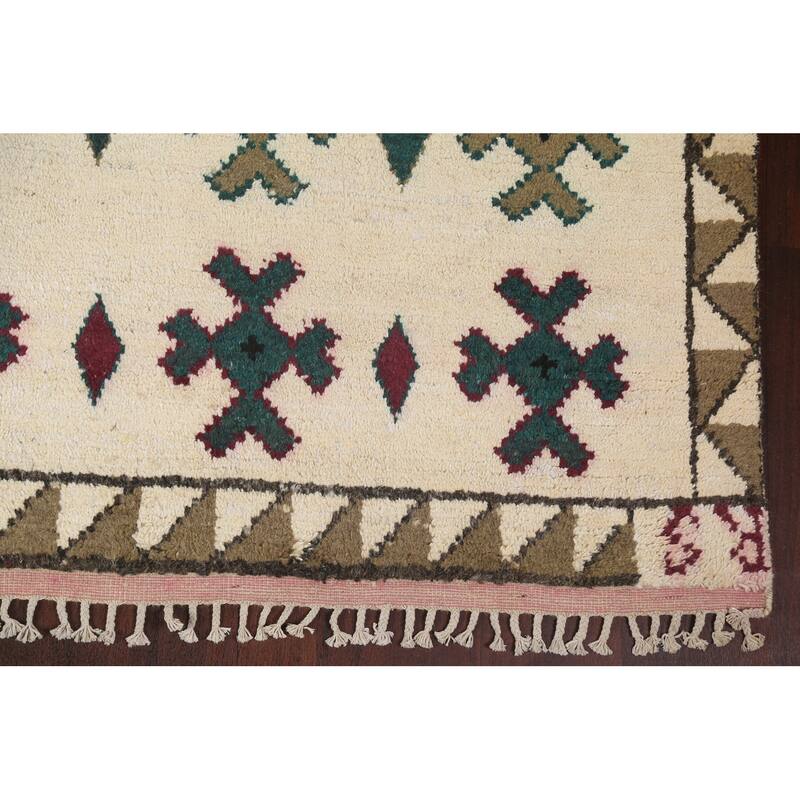 Geometric Moroccan Oriental Area Rug Wool Handmade Dining Room Carpet - 9'0" x 12'4"