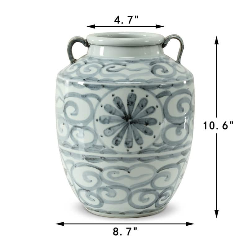 Approx 11 Inches Subtle Blue and White Vase With Two Handles