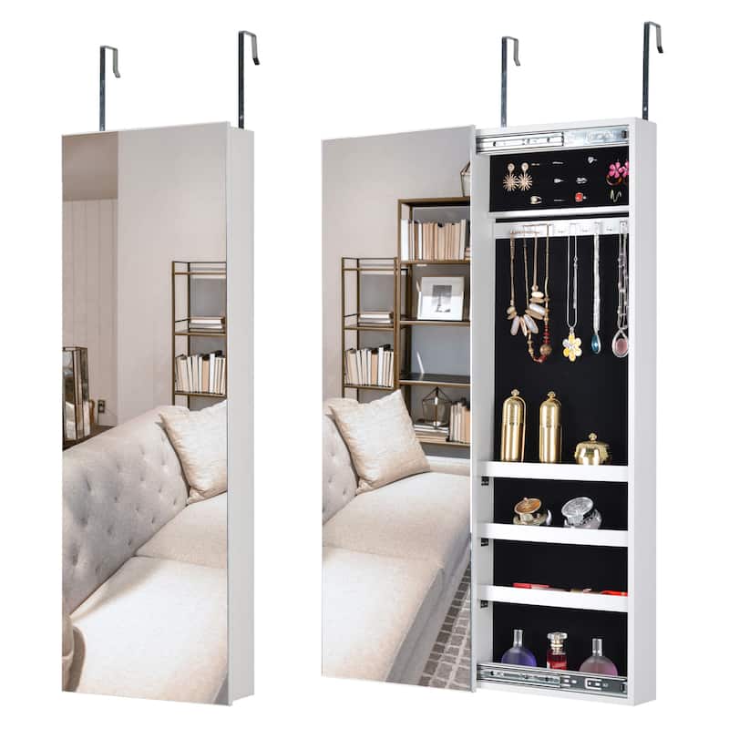 Full-Length Mirror Jewelry Armoire, Jewelry Storage Mirror Cabinet with ...