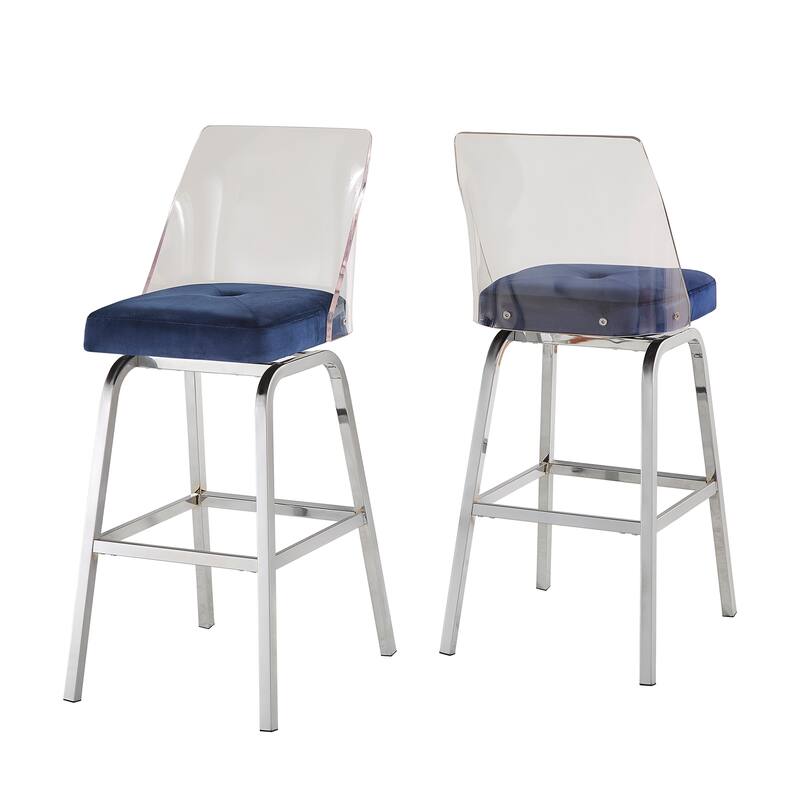 Lennox Velvet Bar Height Swivel Stools (Set of 2) by iNSPIRE Q Bold - Navy Blue-Chrome Frame