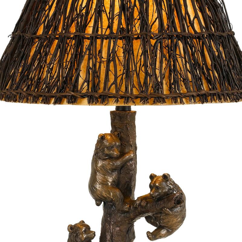 150 Watt Resin Body Table Lamp with Bear Design and Twig Shade, Bronze