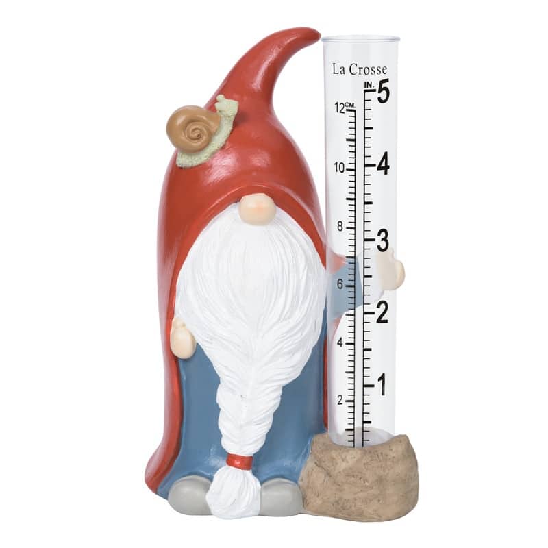 La Crosse 704-4115 5 in. Table standing Polyresin Gnome Rain Gauge
