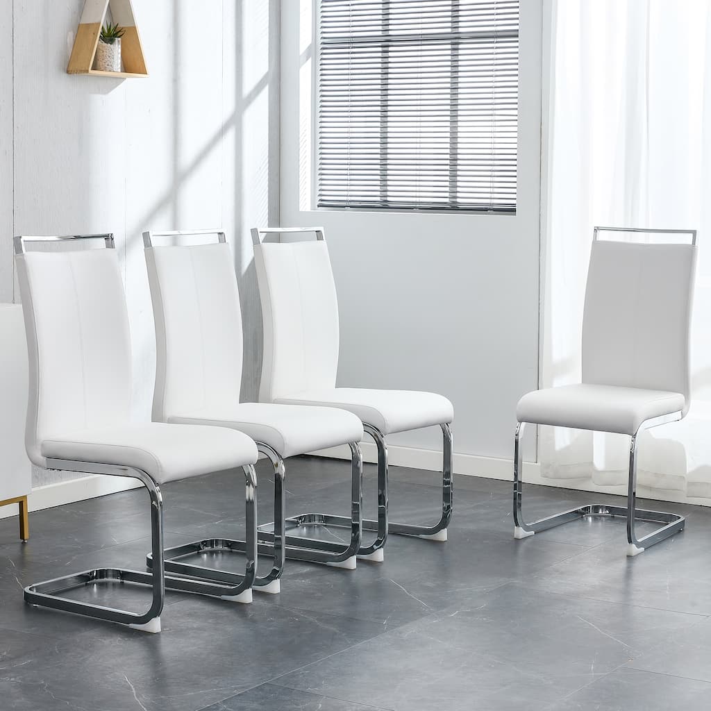 Modern Dining Chairs,PU Faux Leather High Back Upholstered Side Chair with C-shaped Tube Chrome Metal Legs