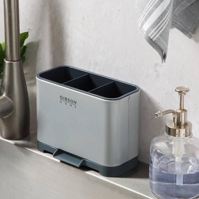 Gibson Home Ledgebrook Sink Caddy - Kitchen Organizer with Metal Panel, Sponge Holder, and Drain Board for Countertop Storage.