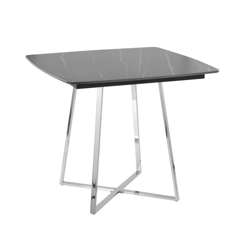 Folia Dinette Table - Chrome Metal/Black Textured Marble