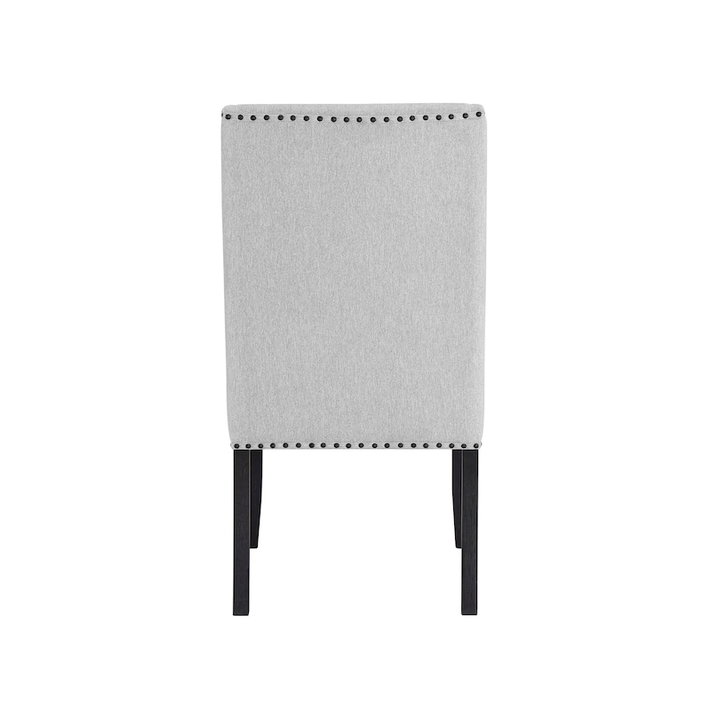 Dining Side Chair Set of 2, Light Gray Cotton Polyester, Black Legs