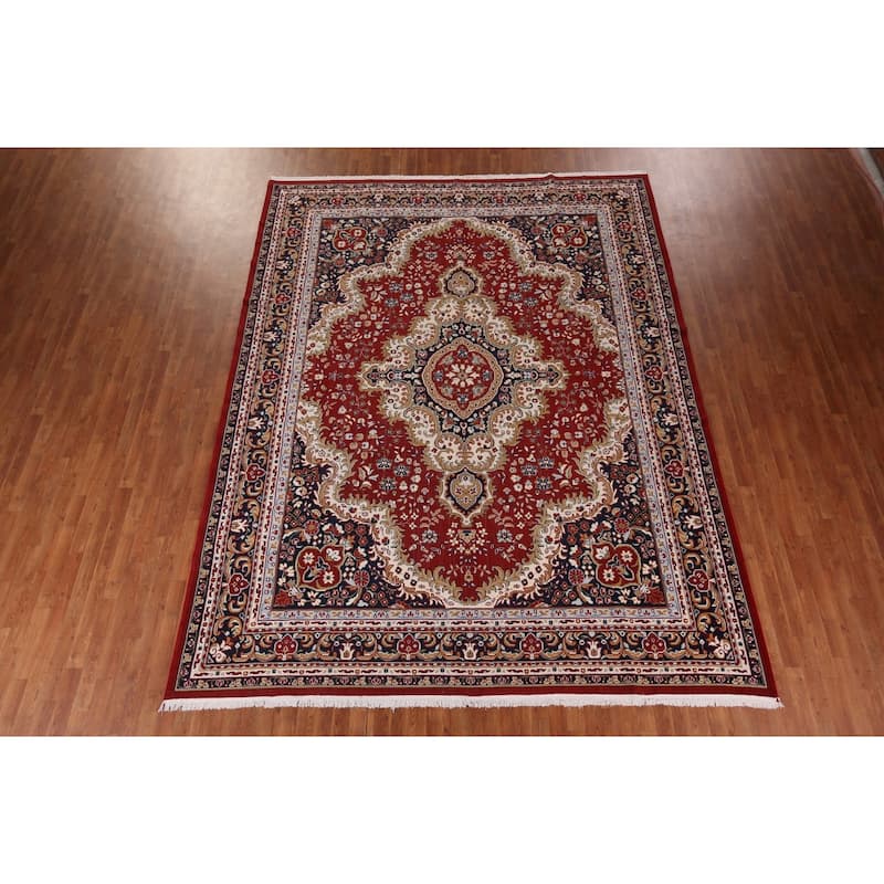 Floral Red Medallion Kashan Turkish Area Rug Machine Made Carpet - 9'8" x 12'5"