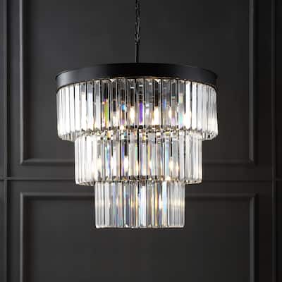 SAFAVIEH Couture Coulette Art Deco 3-Tier Crystal Chandelier - 30 IN W x 30 IN D x 42 / 90 IN H