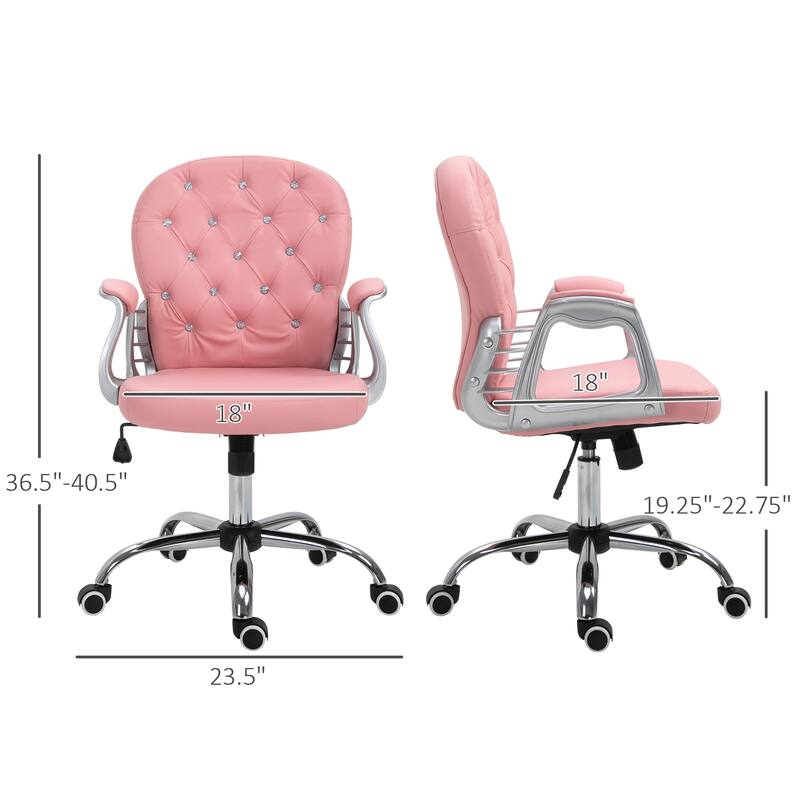Button Tufted Desk Chair Home Office Chair with Adjustable Height and Swivel Wheels