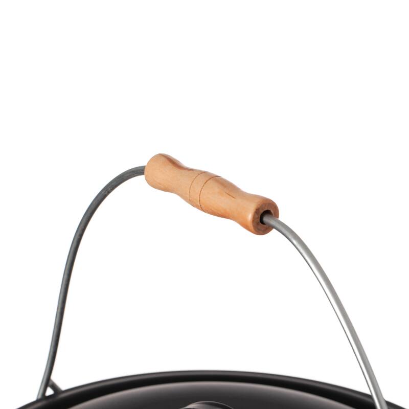 Black Iron Ash Bucket with Lid and Wood Handle Brush Use for Fire Pit, Wood Burning Stove and Grill