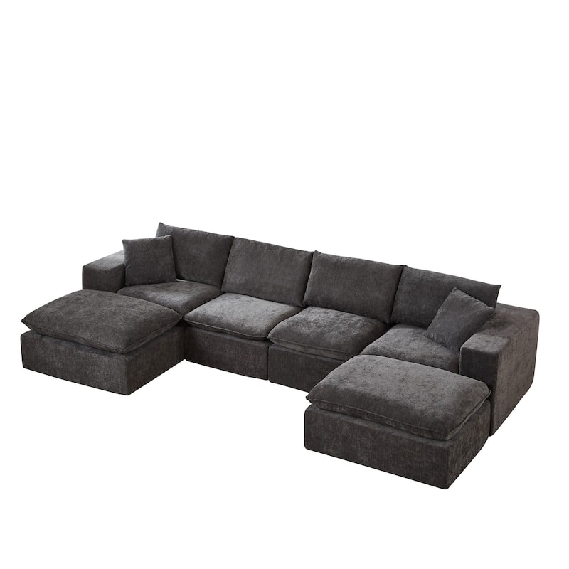137.89" Modern Chenille Comfy Sectional Cloud Sofa with Two Pillows