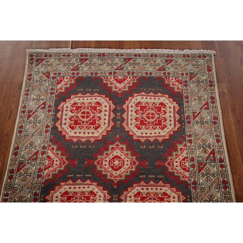 Charcoal Gray Kazak Oriental Accent Rug Handmade Wool Carpet - 3'2" x 4'11"