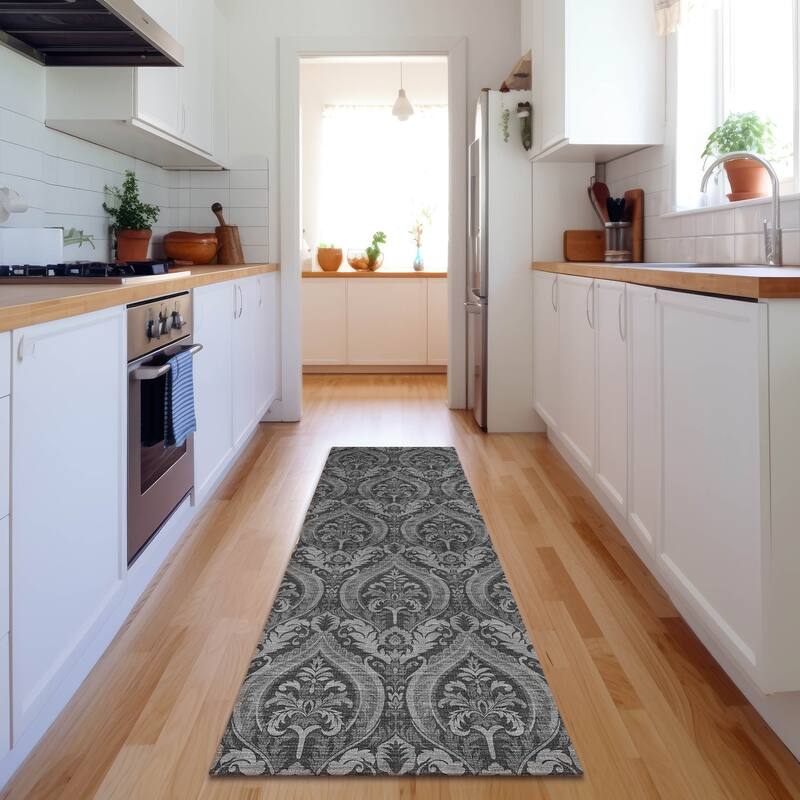 Premium Washable Super Soft Traditional Damask Mayfield Rug - Gray - 2' 3" x 7' 6" - Runner