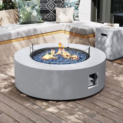 Patio Watcher Outdoor 42in./56in. Iron Fire Pit Table with Propane Tank Cover and Glass Wind Guard