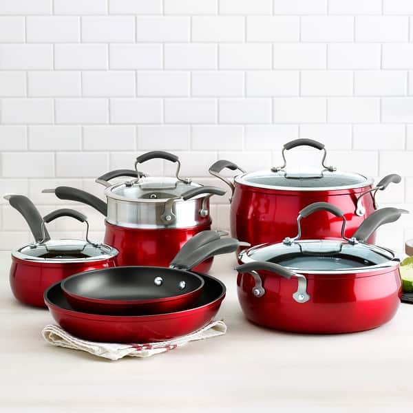 Kitchen Red Cookware Set Pots Pans Set Nonstick Aluminium 6 Piece