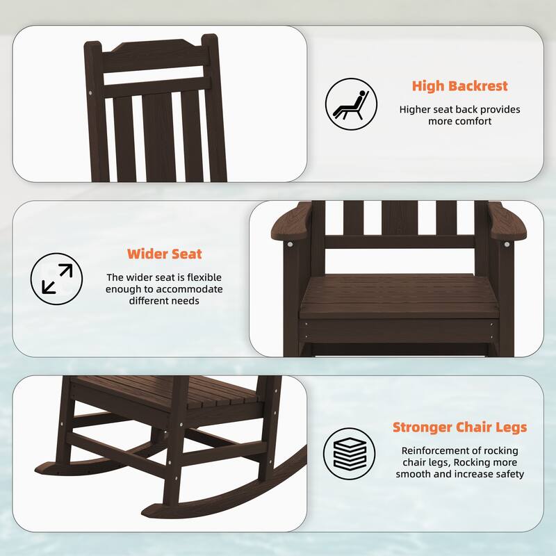 Outdoor Patio HDPE Rocking Chiar, Extra Wide Seat & Backrest