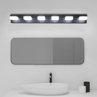 Contemporary 6-Light Black LED Vanity Fixture – Mirror Lighting for ...