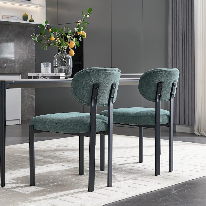 Mid-Century Upholstered Boucle Kitchen Dining Chairs with Black Metal Legs，Set of 2