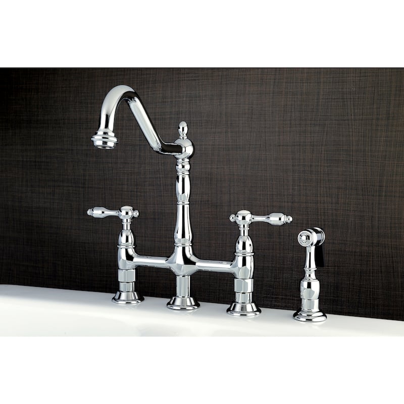 Kingston Brass Tudor Bridge Kitchen Faucet with Brass Sprayer - Polished Chrome