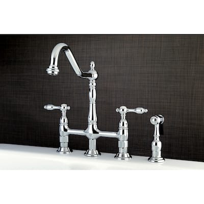 Kingston Brass Tudor Bridge Kitchen Faucet with Brass Sprayer