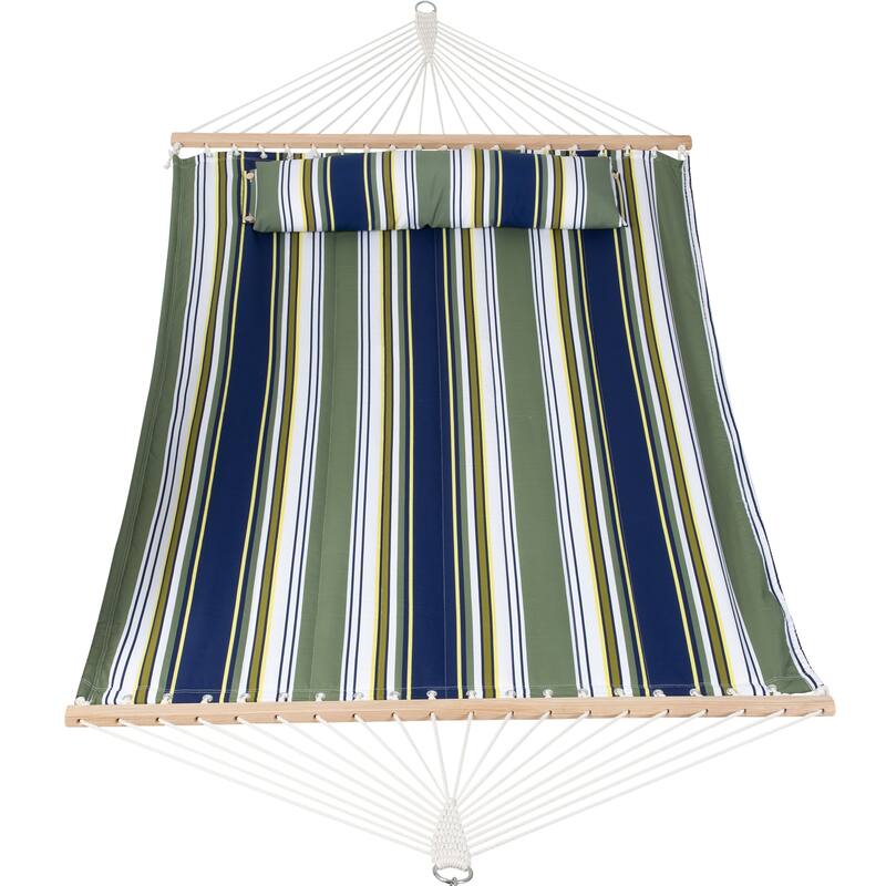 78'' Quilted 2 Person Hammock Beach Swing with Spreader Bars&Pillow - 55.1*122*1 - Blue&Aqua
