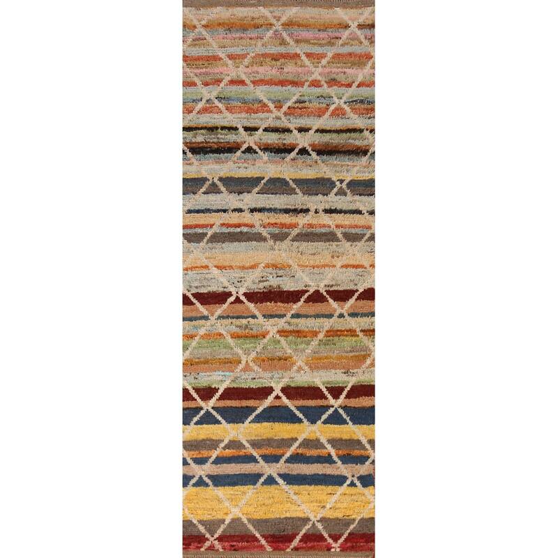 Trellis Moroccan Oriental Runner Rug Hand-Knotted Wool Carpet - 2'8" x 10'0"