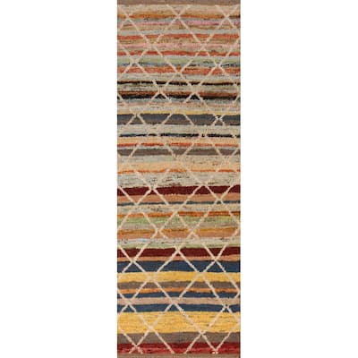 Trellis Moroccan Oriental Runner Rug Hand-Knotted Wool Carpet - 2'8" x 10'0"