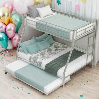 Twin Over Full Bunk Bed With Twin Size Trundle,Two-Side Ladders for Home